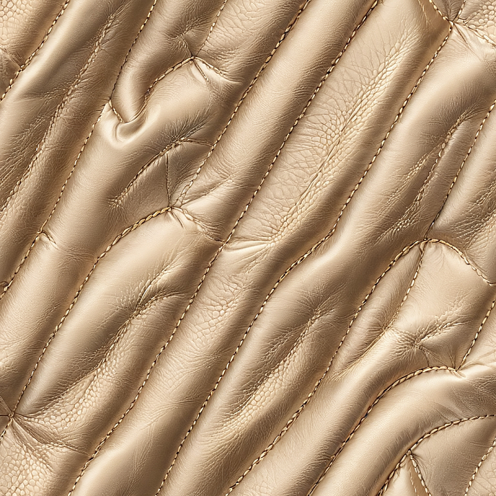 Quilted Tan Leather with Soft Wrinkles and Stitching seamless PBR texture preview