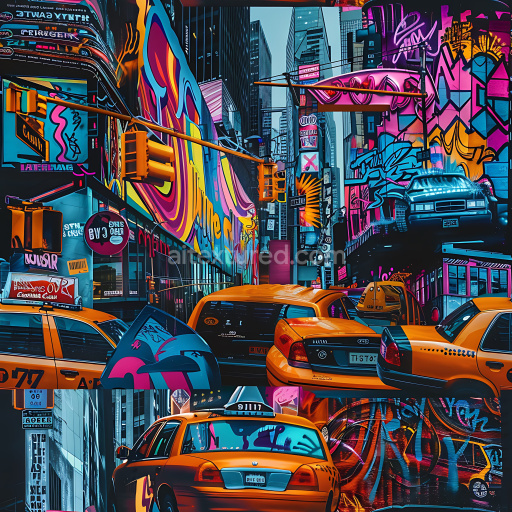 Seamless 3D PBR Texture Featuring Vibrant Urban Graffiti and Downtown Street Scene