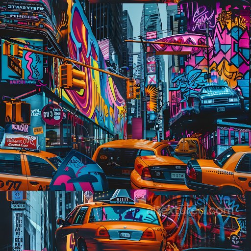 Seamless 3D PBR Texture Featuring Vibrant Urban Graffiti and Downtown Street Scene texture preview