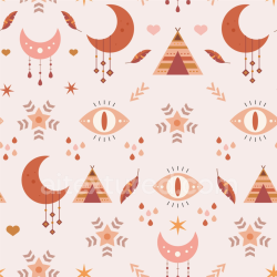 seamless Seamless 3D PBR Fabric Texture Featuring Boho Mystic Moon, Eye & Teepee Pattern texture 8k free download PBR