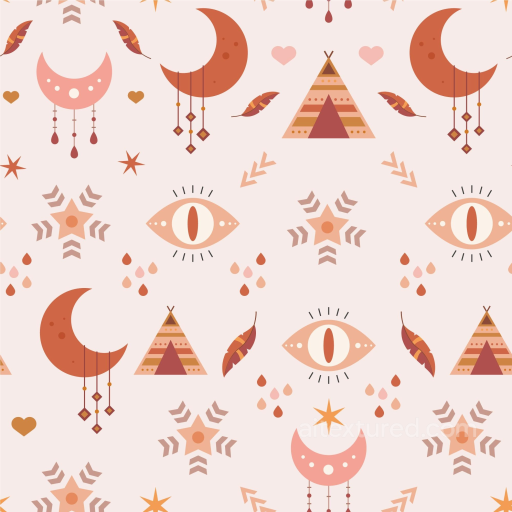Fabric Texture Featuring Boho Mystic Moon, Eye & Teepee Pattern seamless Boho Seamless PBR texture
