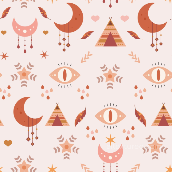 Fabric Texture Featuring Boho Mystic Moon, Eye & Teepee Pattern Boho Seamless texture preview