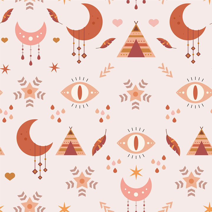Fabric Featuring Boho Mystic Moon, Eye & Teepee Pattern seamless PBR texture preview