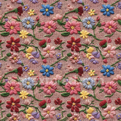 seamless Seamless 3D PBR Texture of Multicolor Floral Embroidery on Pink Knit Fabric texture 8k free download PBR