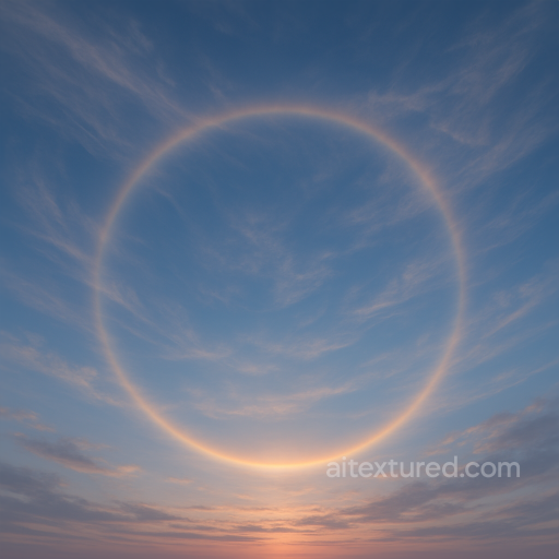 Seamless 8K PBR 3D texture of twilight sky with sun halo and soft cirrus clouds seamless Sky PBR texture