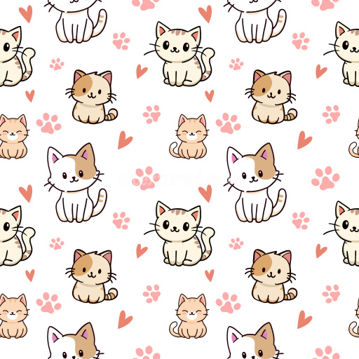 Pattern Bundle - Seamless 3D Pattern PBR Texture Featuring Cute Cartoon Cats and Pink Hearts texture preview