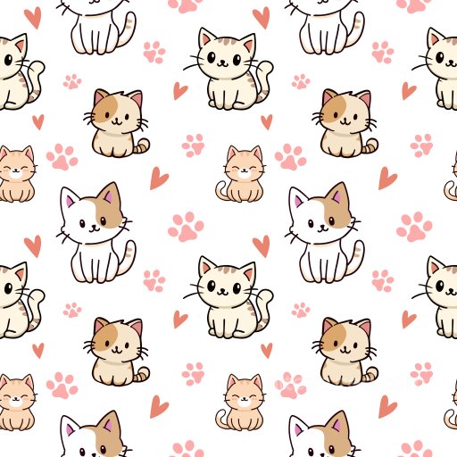 Pattern PBR Texture Featuring Cute Cartoon Cats and Pink Hearts seamless Pattern Bundle PBR texture
