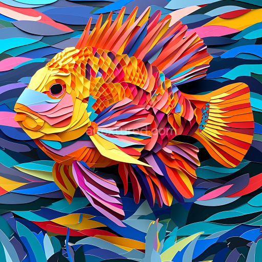 Seamless 3D PBR Texture of Colorful Cichlid Fish Scales with Bright Origami Style