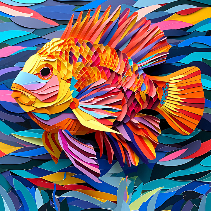 Animal of Colorful Cichlid Fish Scales with Bright Origami Style seamless PBR texture preview