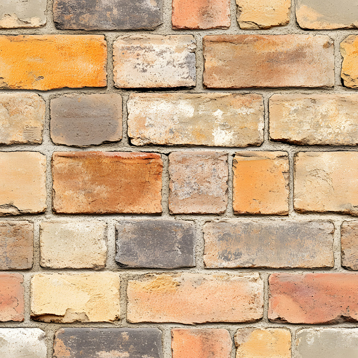 Cracked Vintage Brick Wall with Weathered Colors seamless PBR texture preview