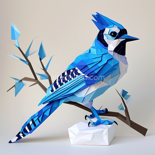 Seamless 3D PBR Texture Featuring Geometric Blue Jay Origami Style