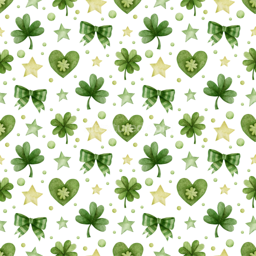 Seamless 3D PBR Texture Featuring St Patrick Green Shamrocks and Stars on White Background