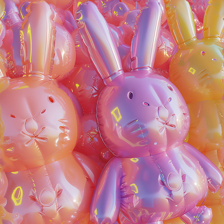 Inflated Bunny Balloon in Glossy Soft Pastel Tones seamless PBR texture preview