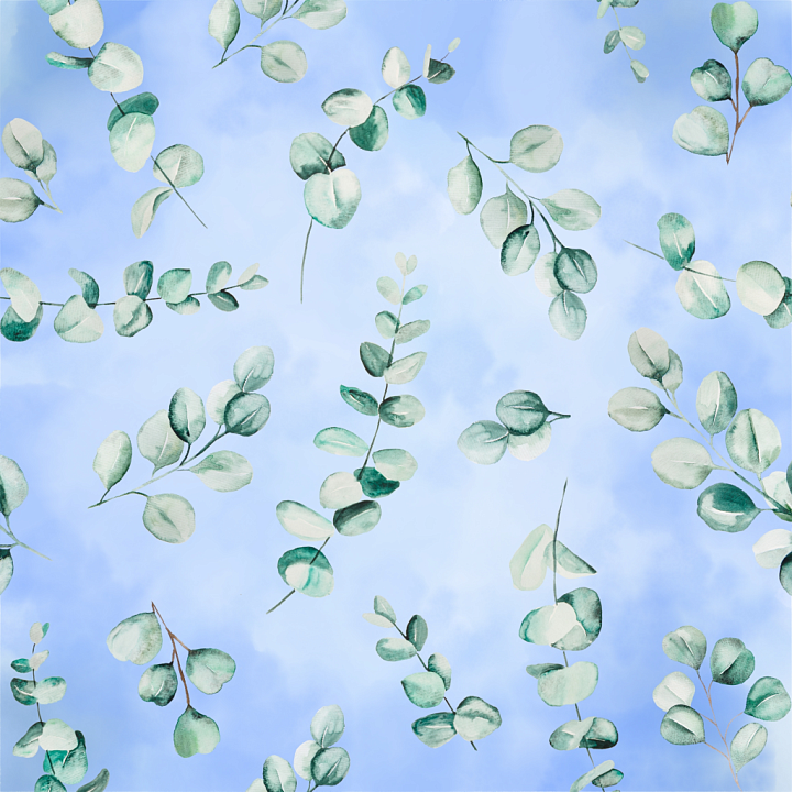 Watercolor Greenery of Watercolor Eucalyptus Greenery on Soft Blue Back… seamless PBR texture preview