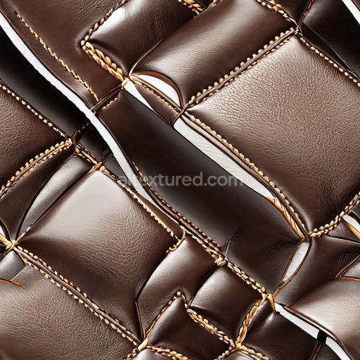 Seamless 3D Quilted Dark Brown Leather PBR Texture with Fine Grain and Detailed Stitching