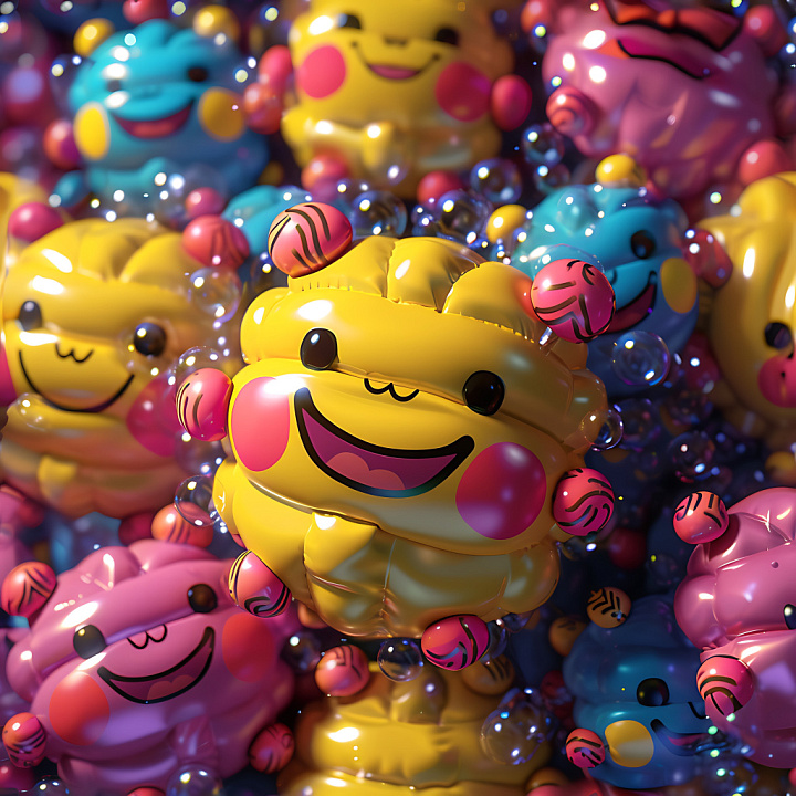 Inflated Vinyl with Playful Colorful Toy Faces and Puffy Round Pods seamless PBR texture preview