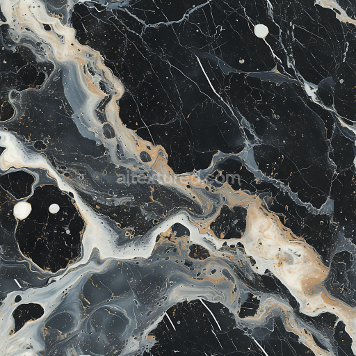 Seamless 3D Black Marble PBR Texture with Beige and White Fluid Veins