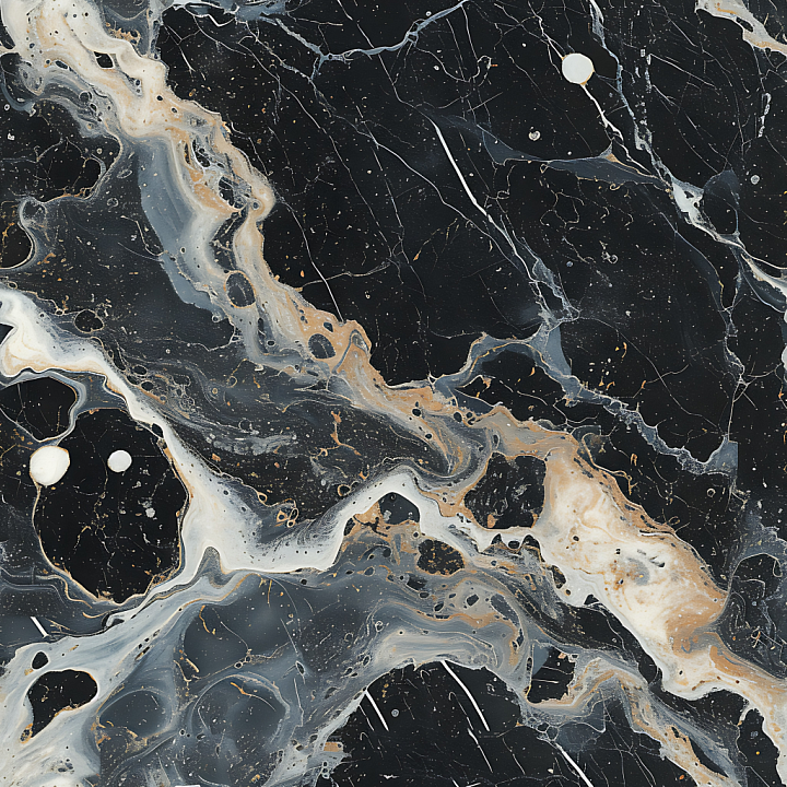 Black Marble with Beige and White Fluid Veins seamless PBR texture preview
