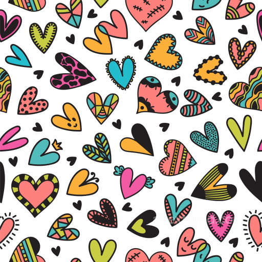 Birthday Texture of Colorful Hand-drawn Heart Doodles seamless Birthday PBR texture