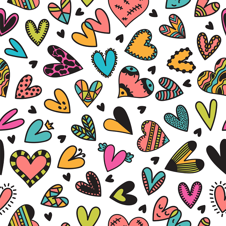Birthday of Colorful Hand-drawn Heart Doodles seamless PBR texture preview