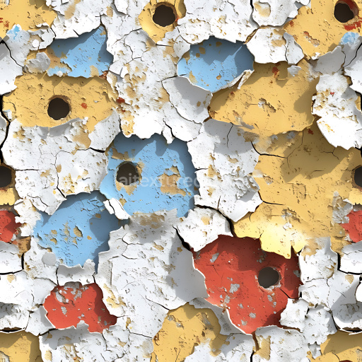 Preview — Seamless 3D cracked and hole-damaged multi-color paint PBR texture