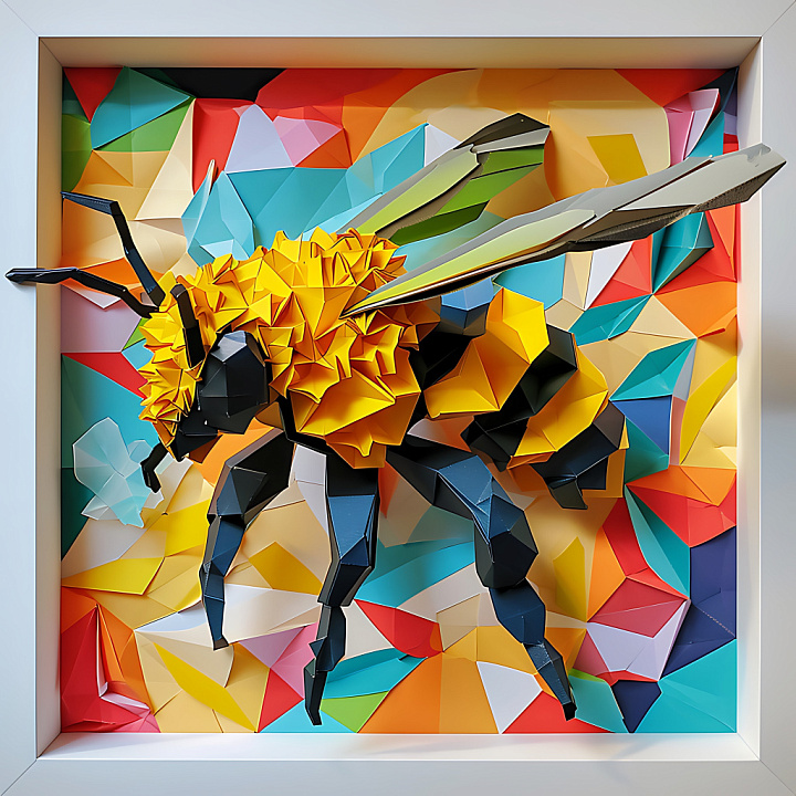 of a Origami Bumblebee with Geometric Colorful Background seamless PBR texture preview