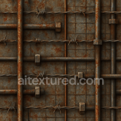 seamless Seamless 8k 3d texture pbr barbed wire fence with corroded metal and metal bolts on steel rods texture 8k free download PBR