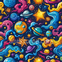 seamless Seamless 3D Cartoon Style Cosmic Space PBR Texture with Planets and Nebulae texture 8k free download PBR