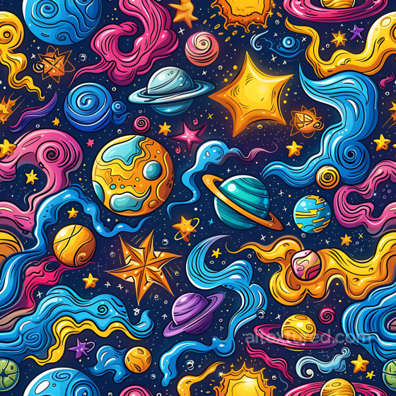 Cartoon Style Cosmic Space PBR Texture with Planets and Nebulae Star, space, planets texture preview