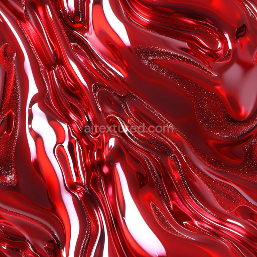 Seamless 3D PBR Texture of Red Glossy Liquid Flow with Reflective Highlights