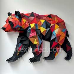 seamless Seamless 3D PBR Texture of Asiatic Black Bear Origami Style with Geometric Colorful Facets texture 8k free download PBR