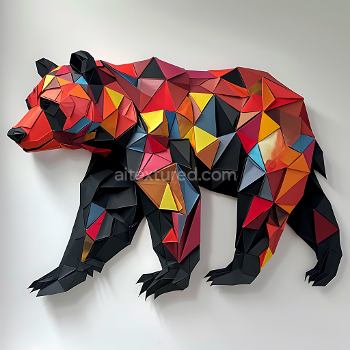 Seamless 3D PBR Texture of Asiatic Black Bear Origami Style with Geometric Colorful Facets