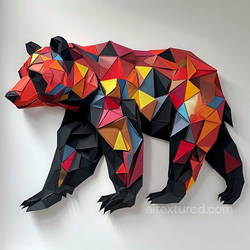 Animal - Seamless 3D PBR Texture of Asiatic Black Bear Origami Style with Geometric Colorful Facets texture preview
