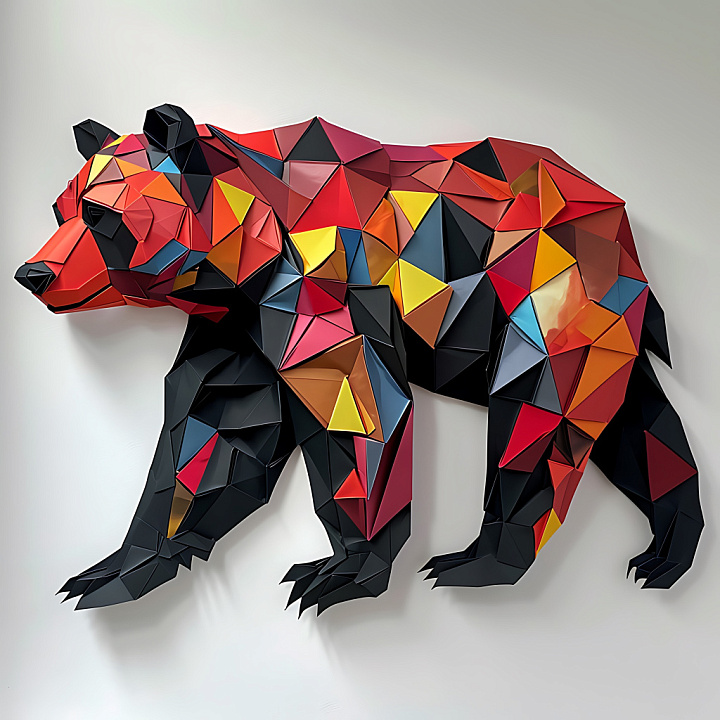 Animal of Asiatic Black Bear Origami Style with Geometric Colorful Face… seamless PBR texture preview