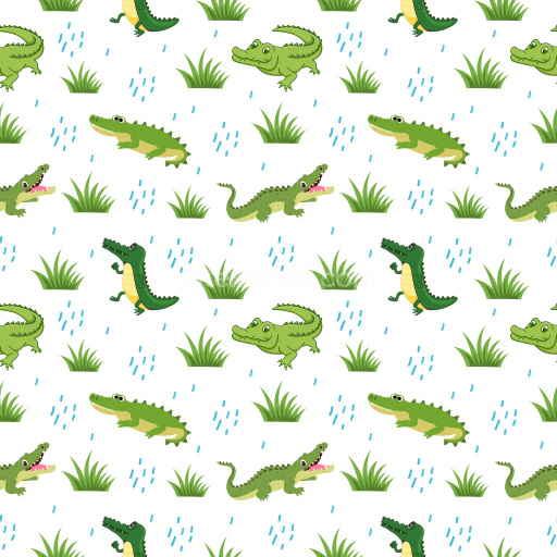 Pattern Bundle - Seamless 3D Pattern PBR Texture with Cartoon Crocodiles and Grass Motifs texture preview