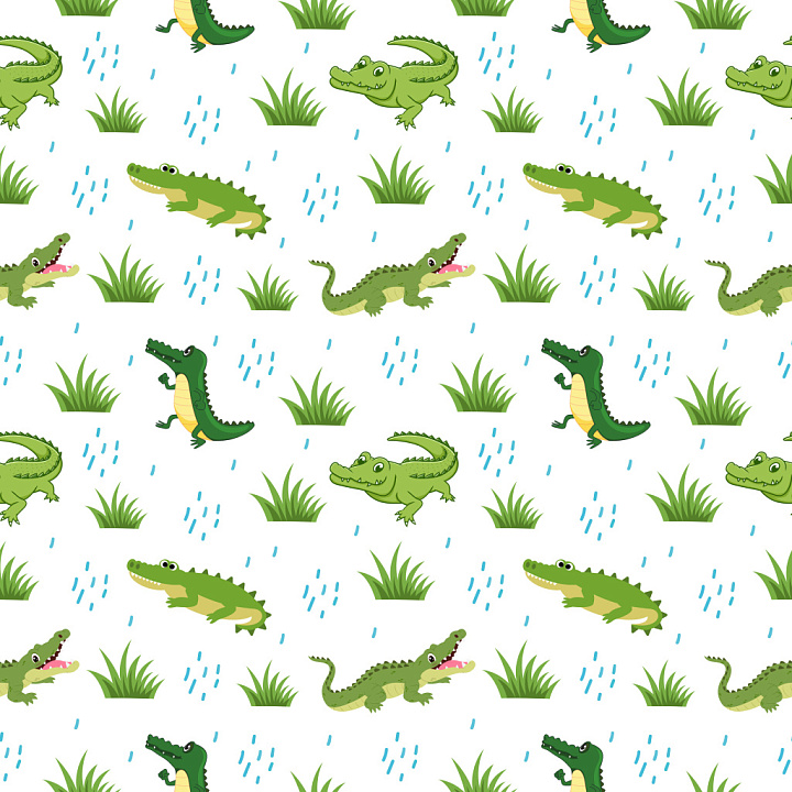 Pattern with Cartoon Crocodiles and Grass Motifs seamless PBR texture preview