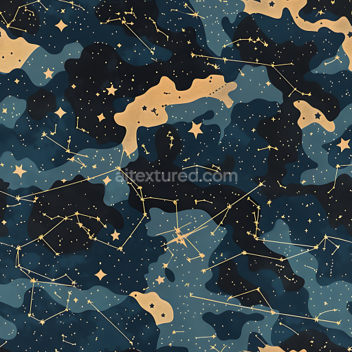Seamless 3D Cosmic Starry Camouflage PBR Texture with Constellation Motifs and Dark Blue Tones