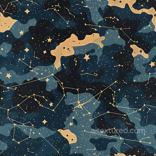 Cosmic Starry Camouflage PBR Texture with Constellation Motifs and Dark Blue Tones seamless Color Camouflage PBR texture