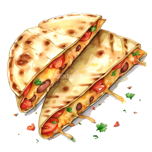 Watercolor Style Quesadilla Breakfast Graphic with Cheese and Beans