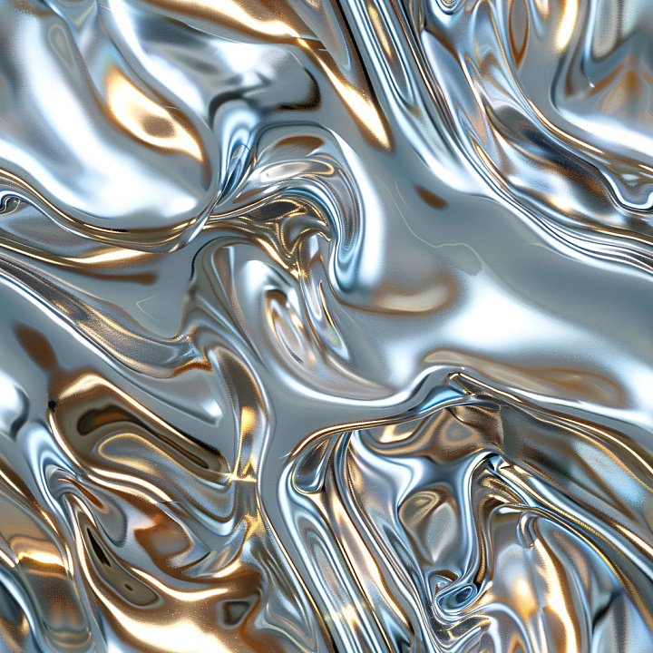 Glossy Liquid Metallic Blue and Warm Highlights seamless PBR texture preview