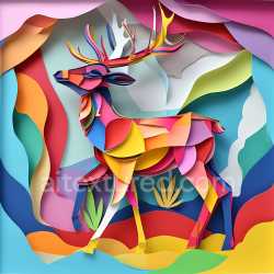 seamless Seamless 3D PBR Texture of Colorful Origami-Style Deer with Abstract Paper Layers texture 8k free download PBR