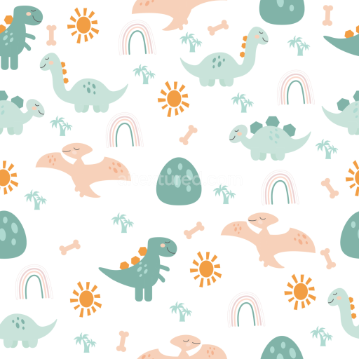 Seamless 3D PBR Texture of Cute Baby Boy Dinosaur Pattern Fabric in Pastel Colors