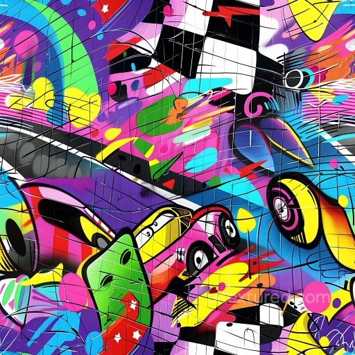 Seamless 3D PBR Texture of Colorful Urban Graffiti on Wall Tiles texture preview