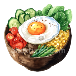 seamless Watercolor Bibimbap Breakfast Bowl with Egg and Fresh Vegetables Illustration texture 8k free download PBR
