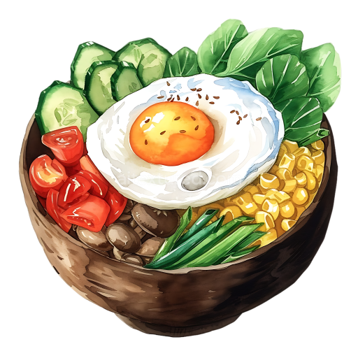 Preview — Watercolor Bibimbap Breakfast Bowl with Egg and Fresh Vegetables Illustration