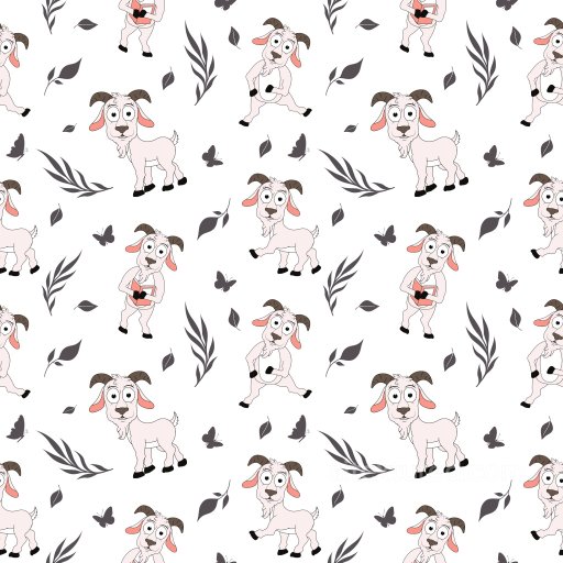 Pattern PBR Texture Featuring Playful Goat Characters and Botanical Motifs seamless Pattern Bundle PBR texture