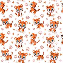 Pattern Bundle - Seamless 3D Pattern PBR Texture Featuring Cute Cartoon Tiger Motifs with Heart and Paw Pr… texture preview