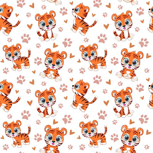 Pattern PBR Texture Featuring Cute Cartoon Tiger Motifs with Heart and Paw Prints seamless Pattern Bundle PBR texture