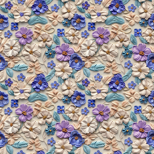 Seamless 3D PBR Embroidered Floral Fabric Texture with Multicolor Flowers