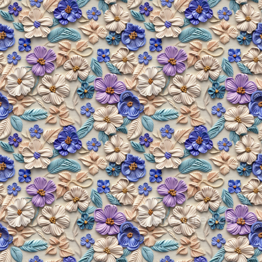Embroidered Floral Fabric Texture with Multicolor Flowers seamless Embroidered floral PBR texture